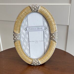 Parisian Works Gold and Silver Beaded Oval Frame